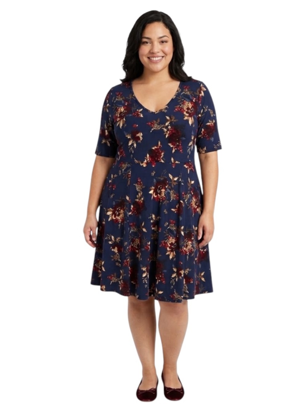 Torrid Navy Floral V-Neck Super SoftSkater Dress
